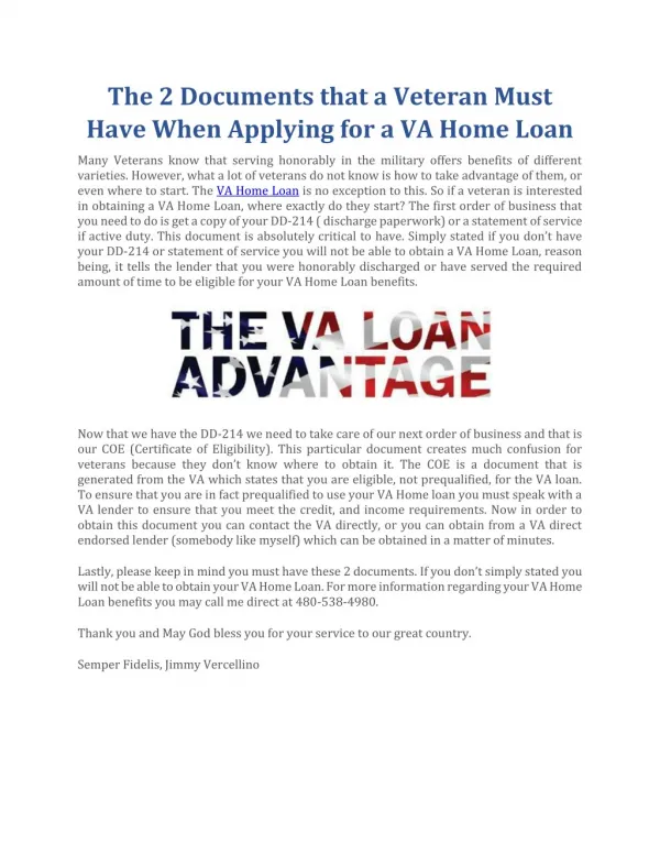 The 2 Documents that a Veteran Must Have When Applying for a VA Home Loan