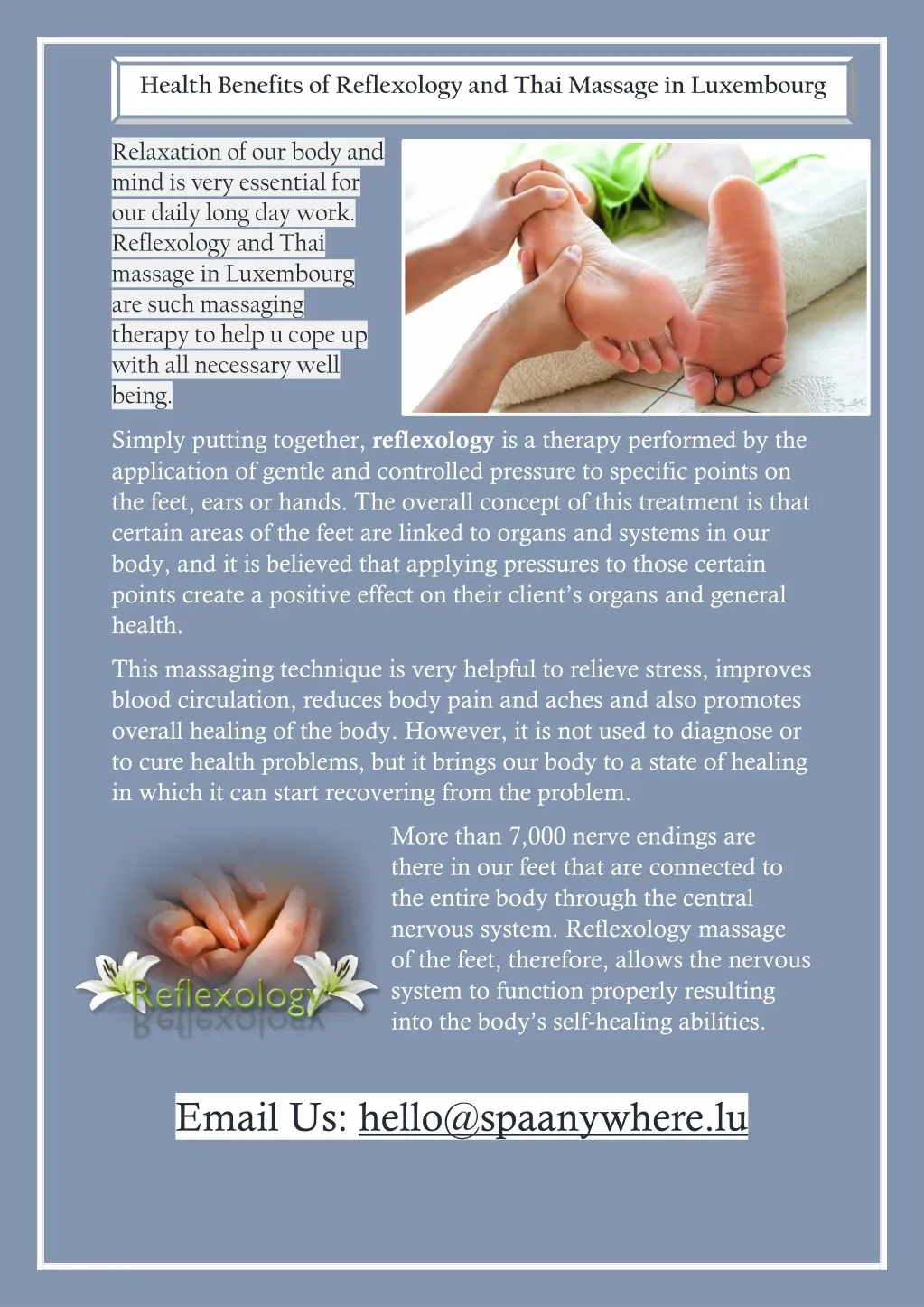 health benefits of reflexology and thai massage