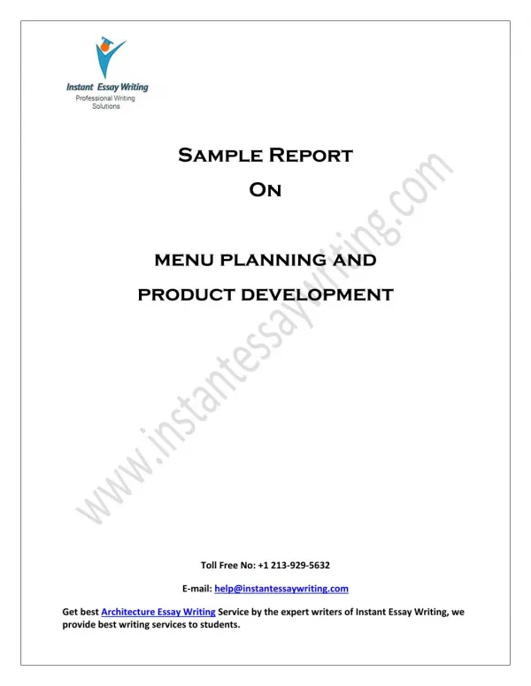 Sample on Menu planning and product development By Instant Essay Writing