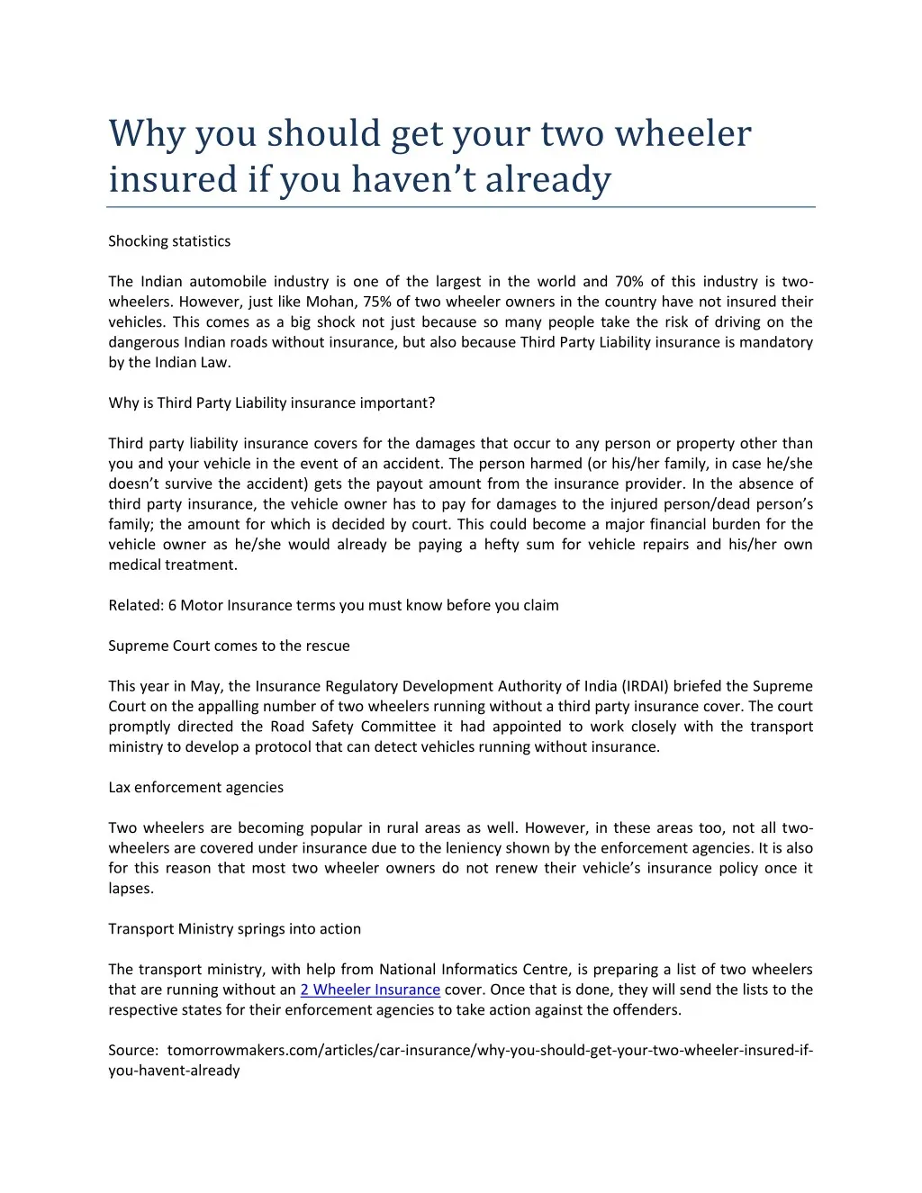 why you should get your two wheeler insured