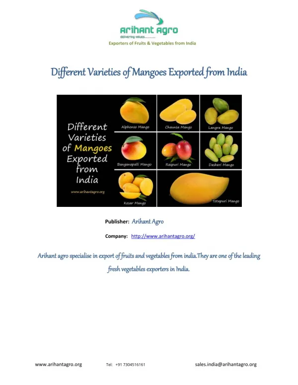 Different Varieties of Mangoes Exported from India