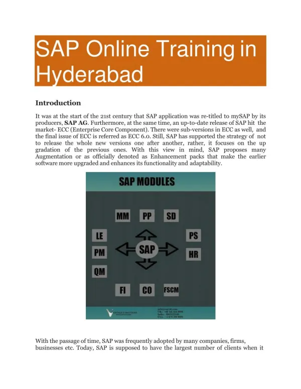 SAP Online Training in Hyderabad