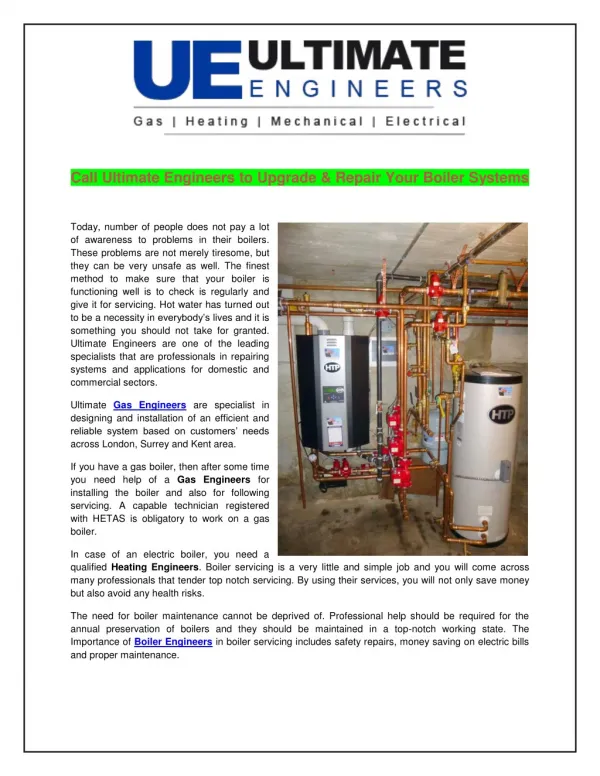 Call Ultimate Engineers to Upgrade & Repair Your Boiler Systems