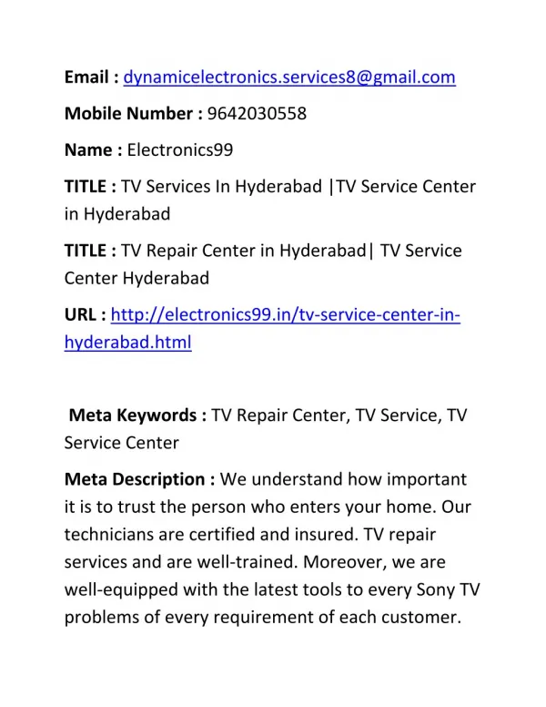 TV Services In Hyderabad |TV Service Center in Hyderabad