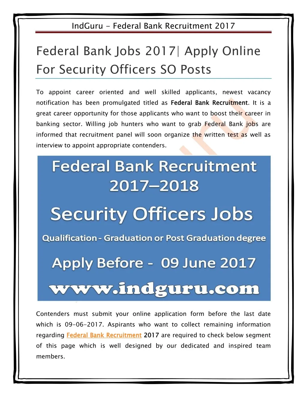 indguru federal bank recruitment 2017