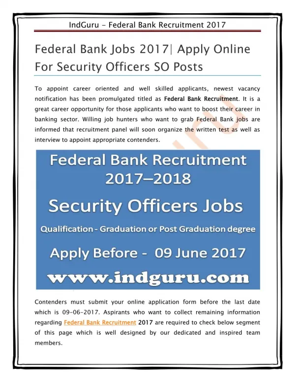 Federal Bank Recruitment