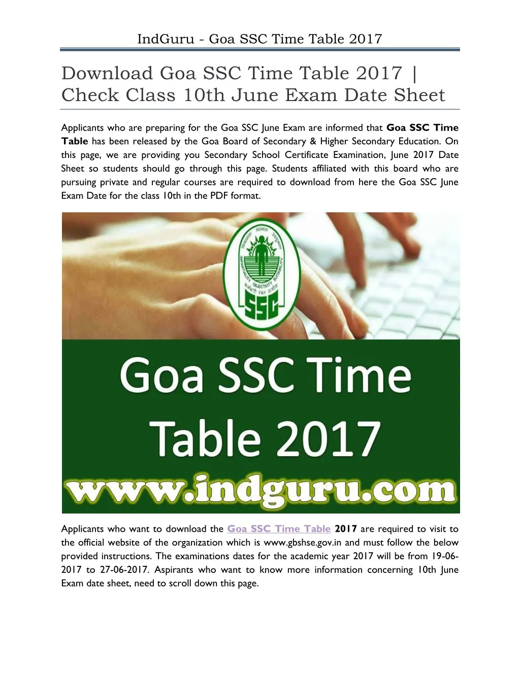 indguru goa ssc time table 2017