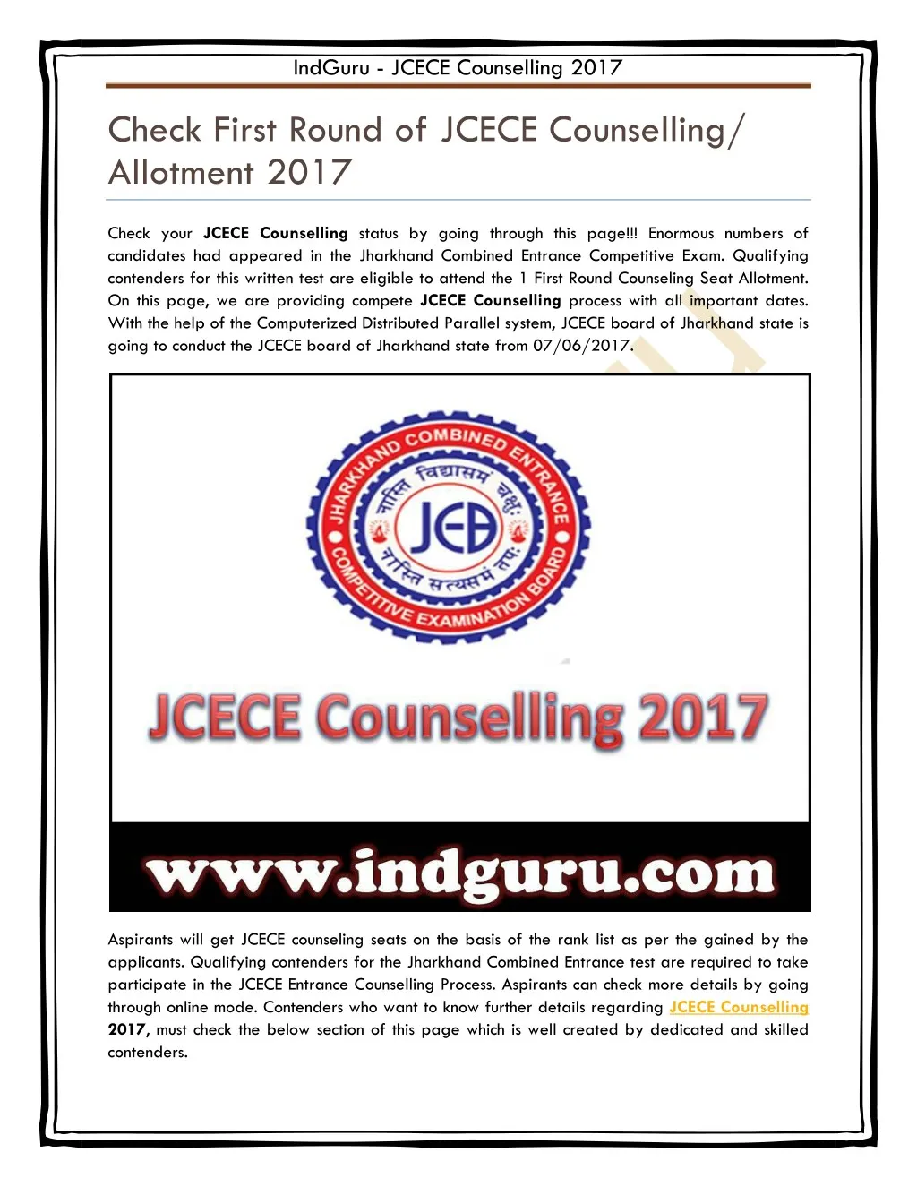 indguru jcece counselling 2017
