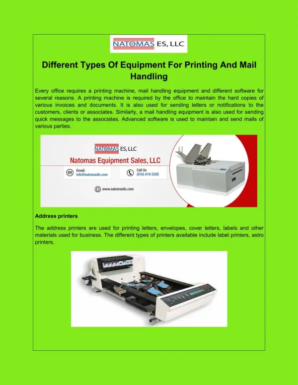 Different Types Of Equipment For Printing And Mail Handling