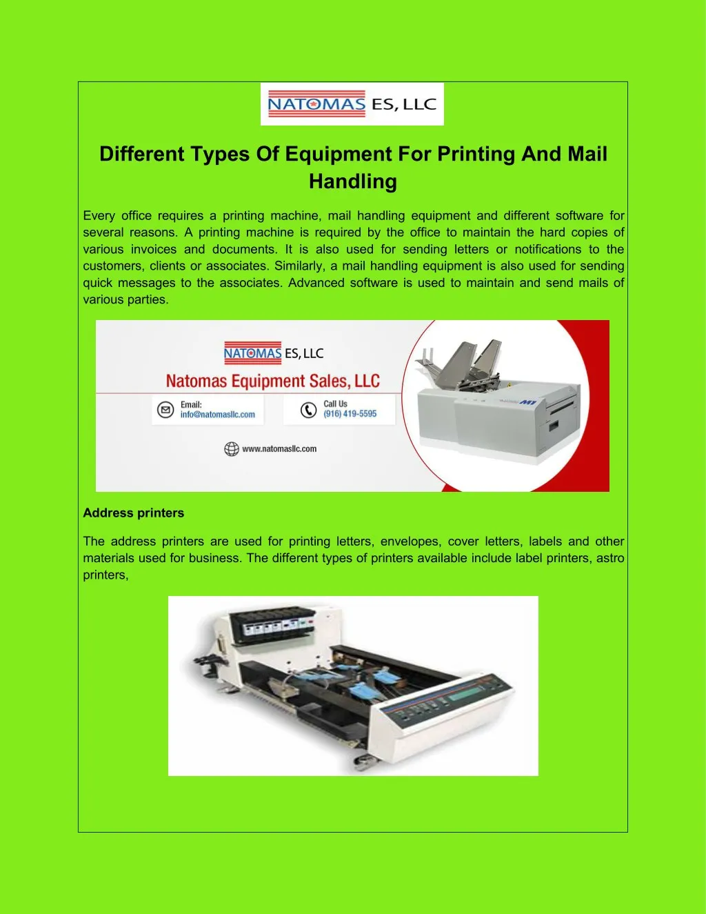 different types of equipment for printing