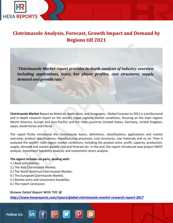 Clotrimazole Market Analysis, Forecast, Growth Impact and Demand by Regions till 2021