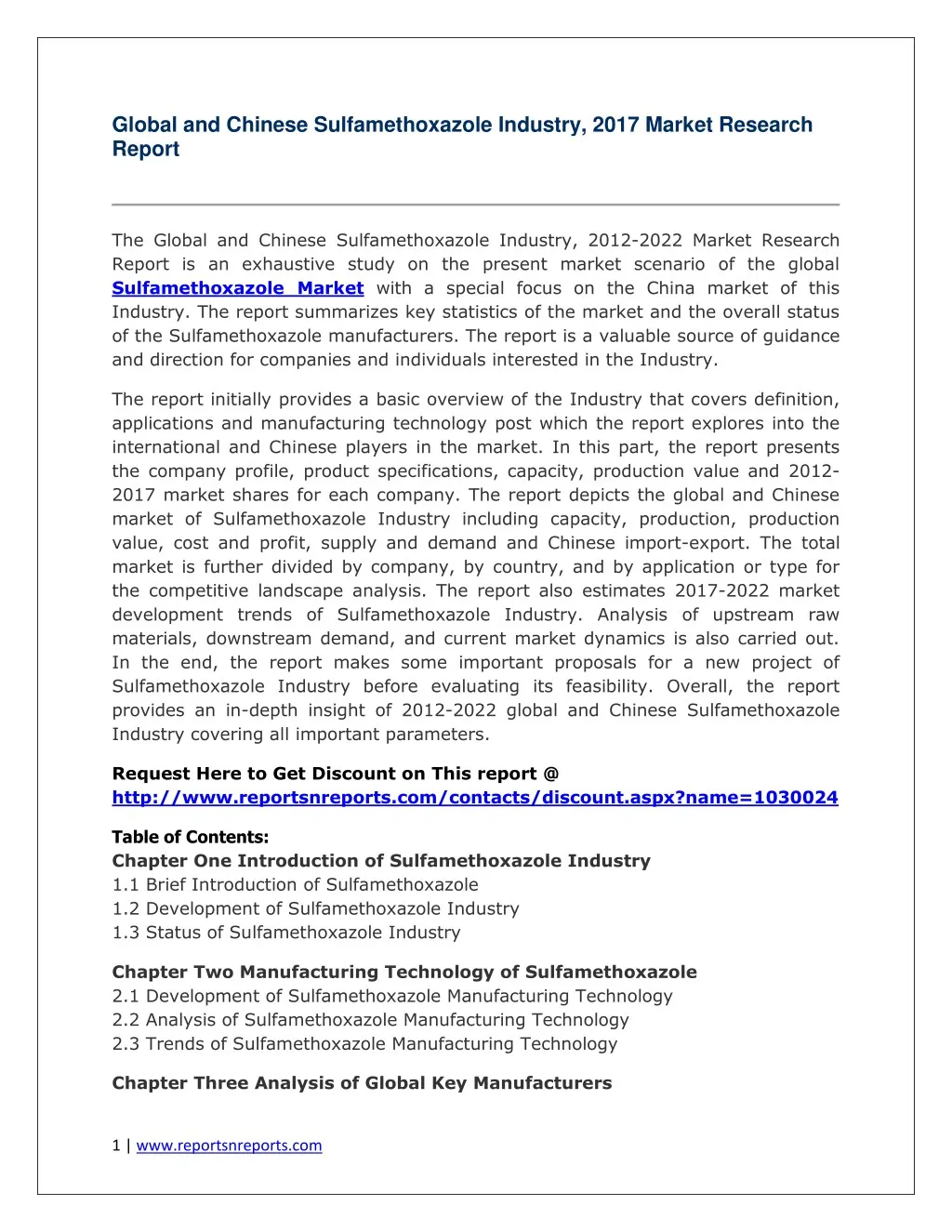 global and chinese sulfamethoxazole industry 2017