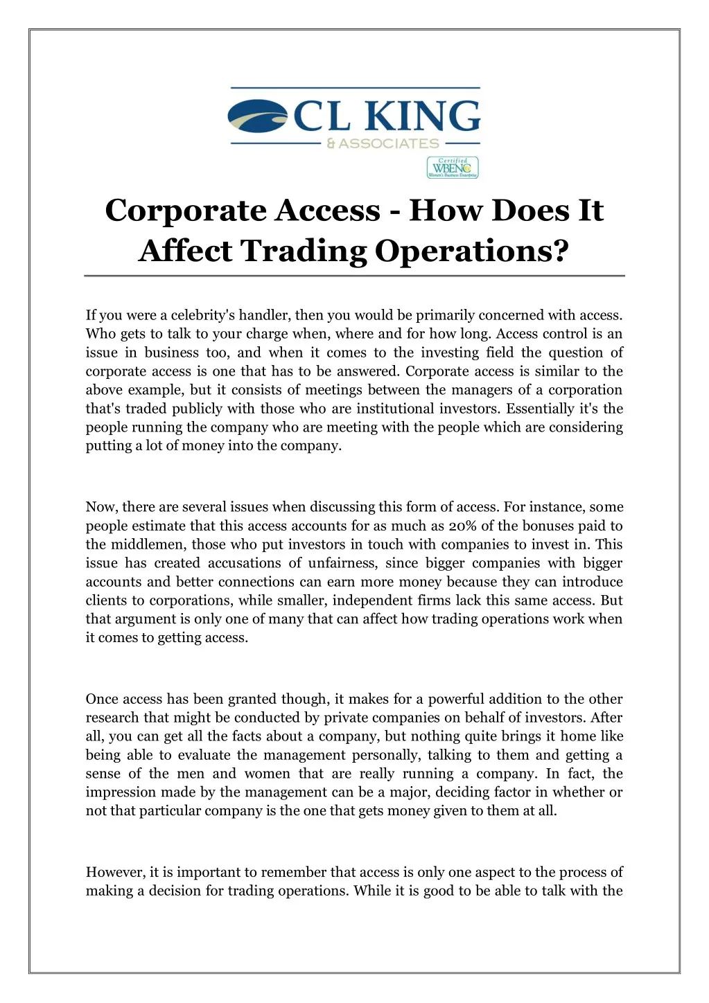 corporate access how does it affect trading