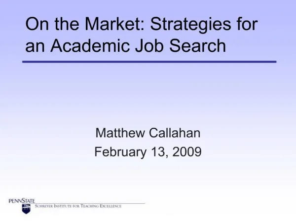 On the Market: Strategies for an Academic Job Search