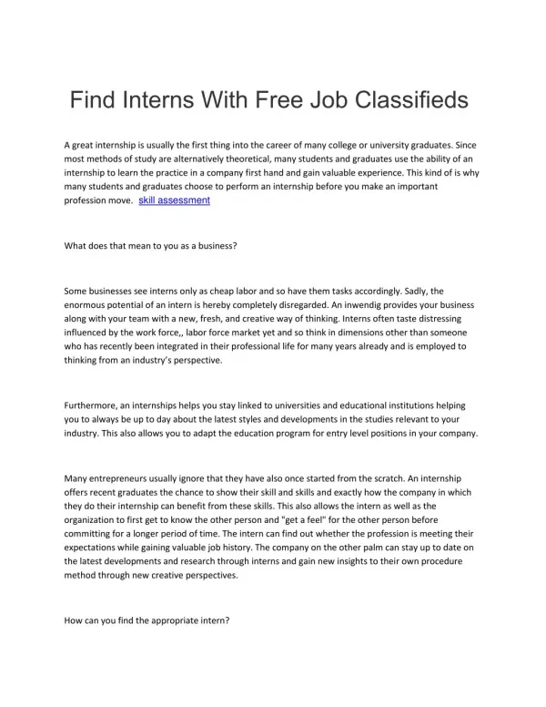Find Interns With Free Job Classifieds