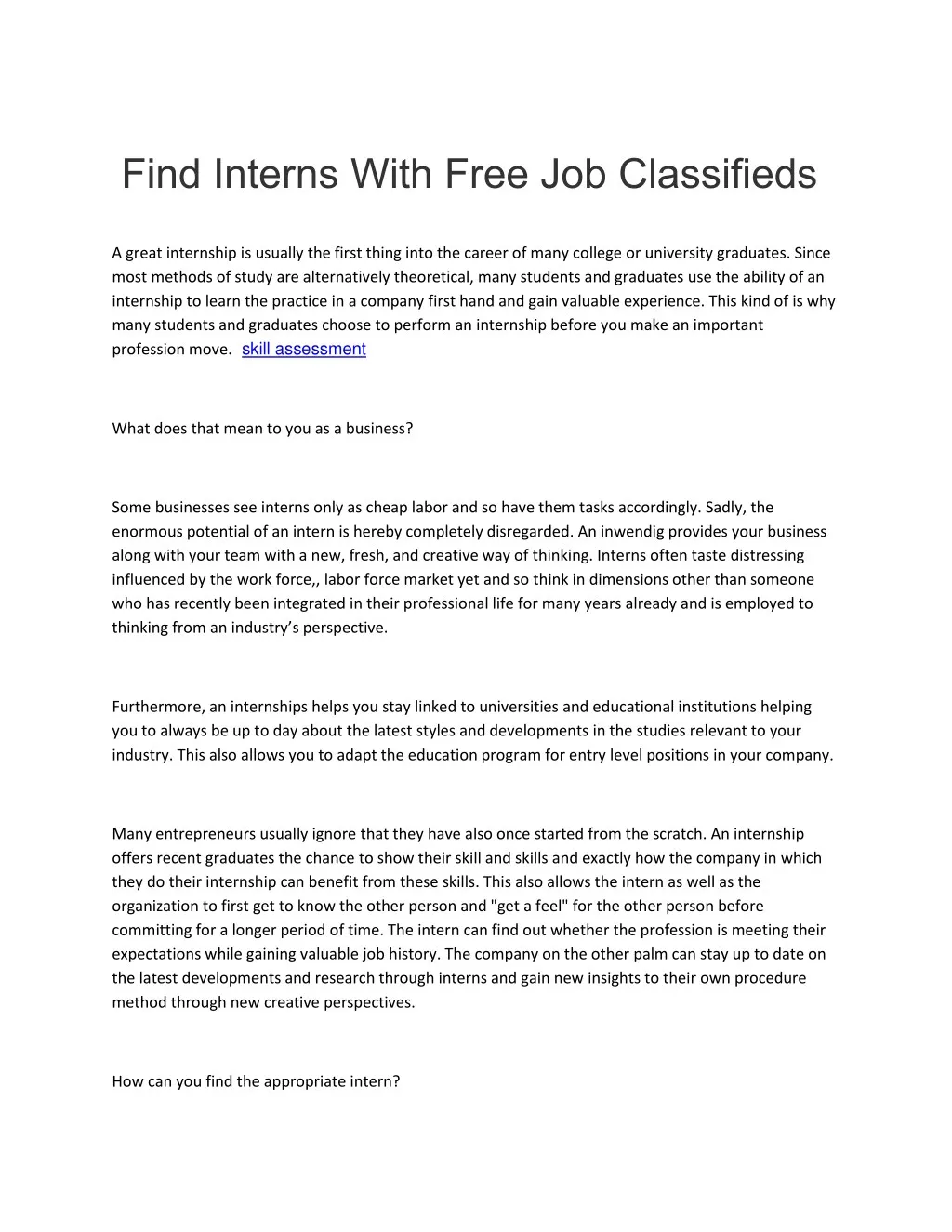find interns with free job classifieds