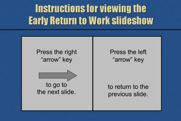 Instructions for viewing the Early Return to Work slideshow