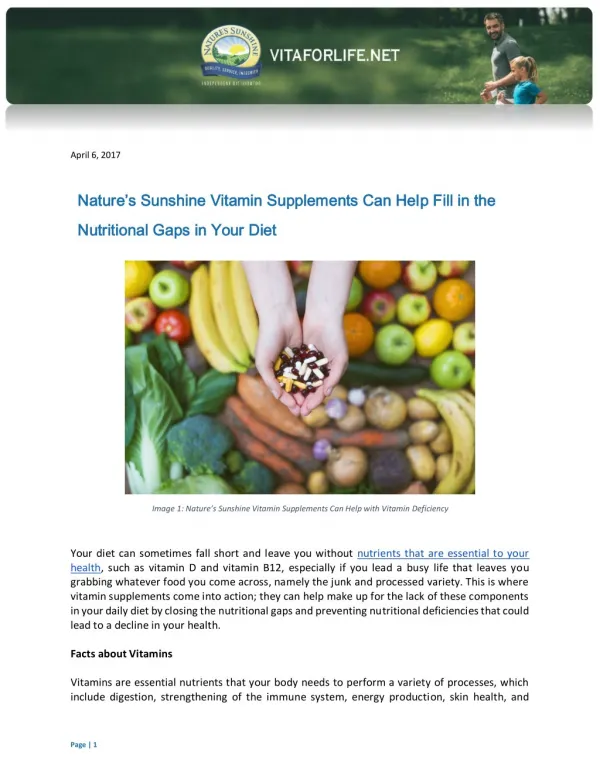 Nature’s Sunshine Vitamin Supplements Can Help Fill in the Nutritional Gaps in Your Diet