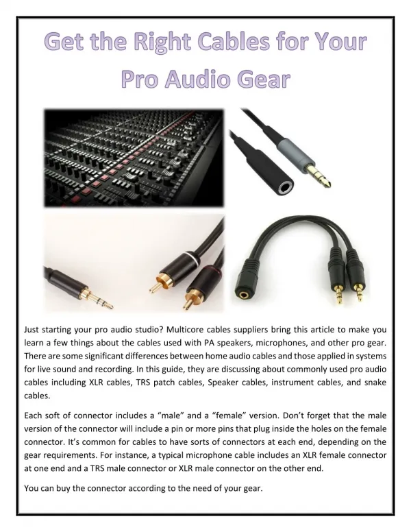 Get the Right Cables for Your Pro Audio Gear
