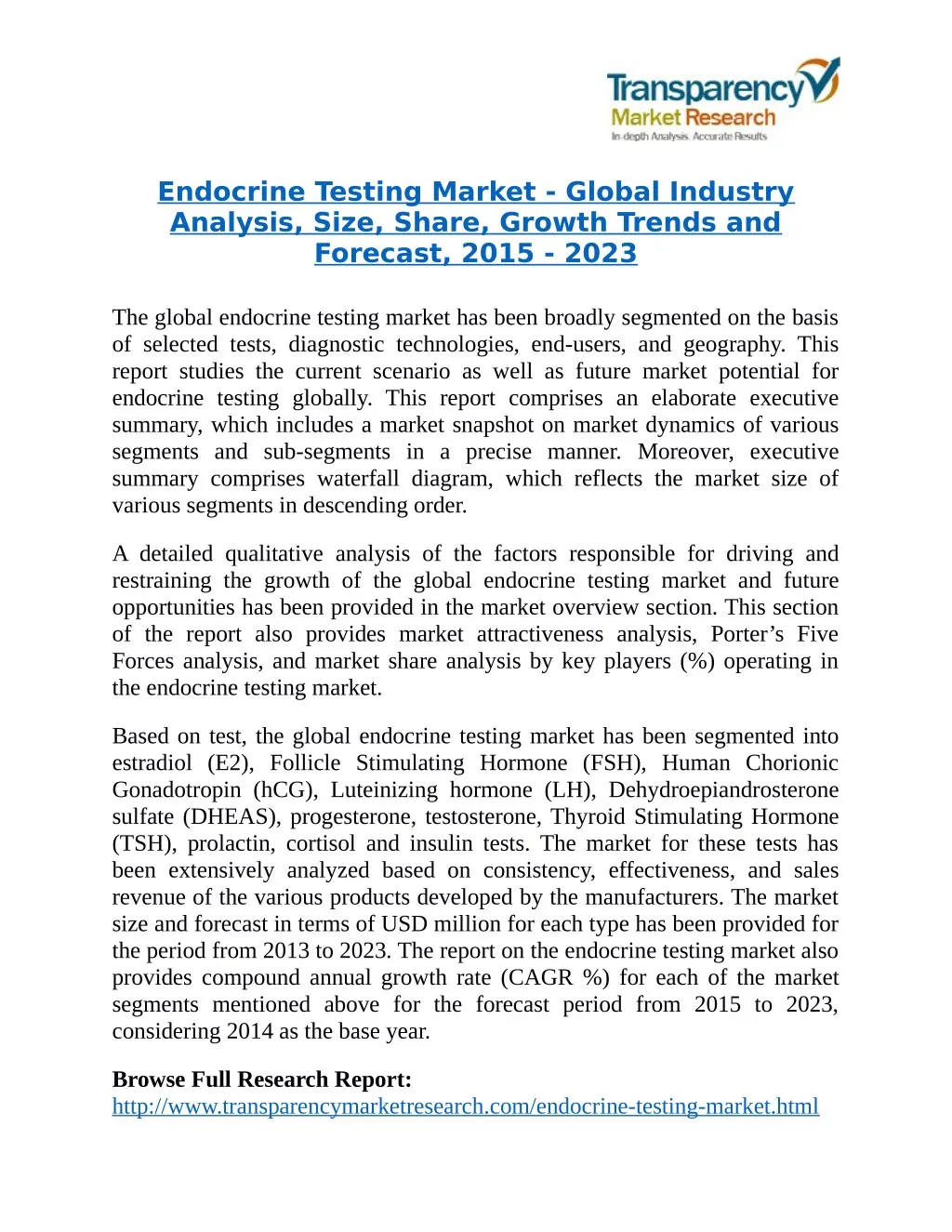 endocrine testing market global industry analysis