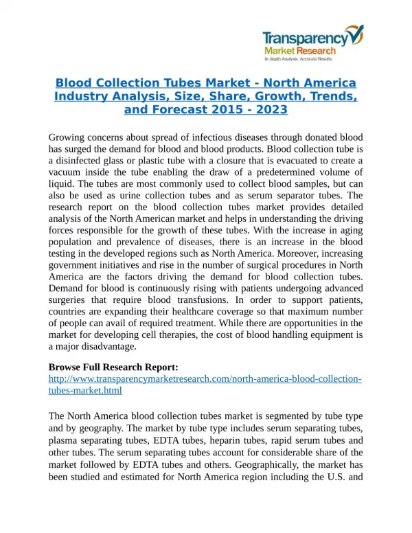 Blood Collection Tubes Market Research Report Forecast to 2023