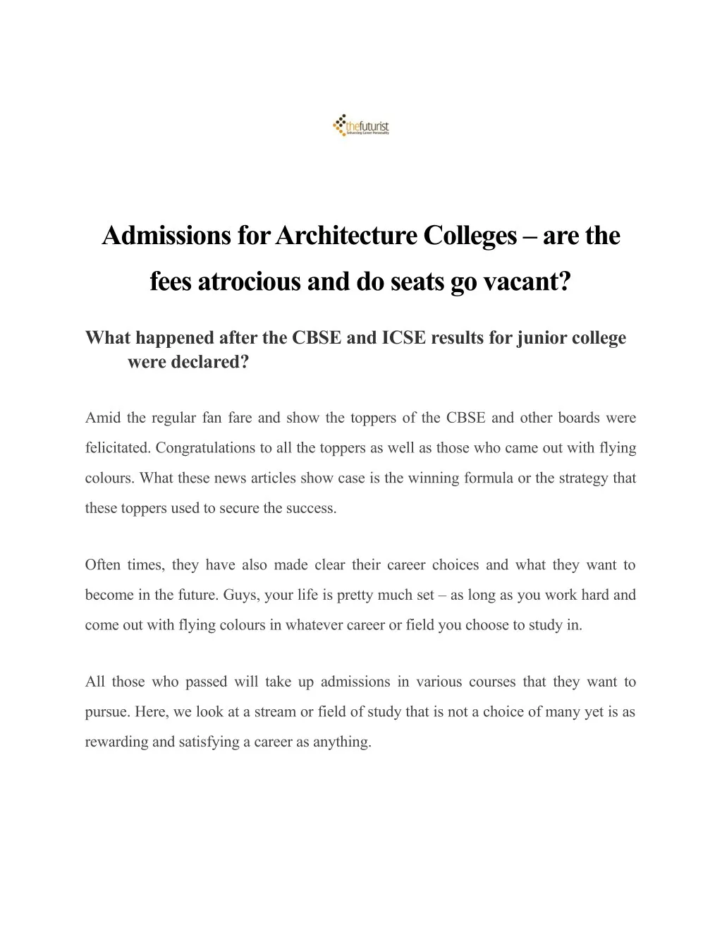 admissions for architecture colleges are the