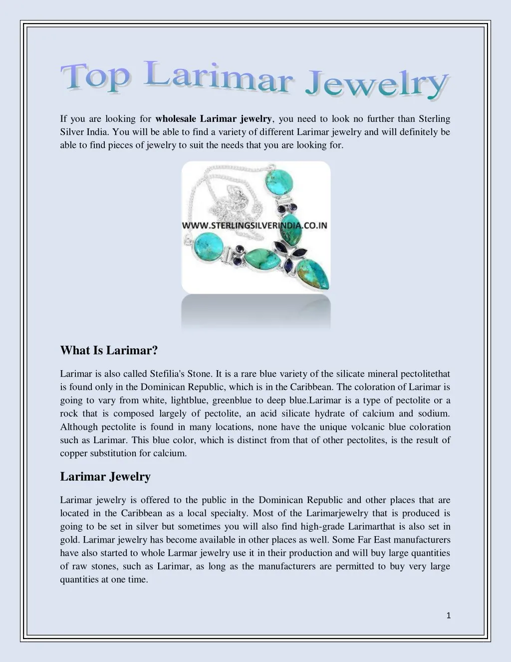 if you are looking for wholesale larimar jewelry