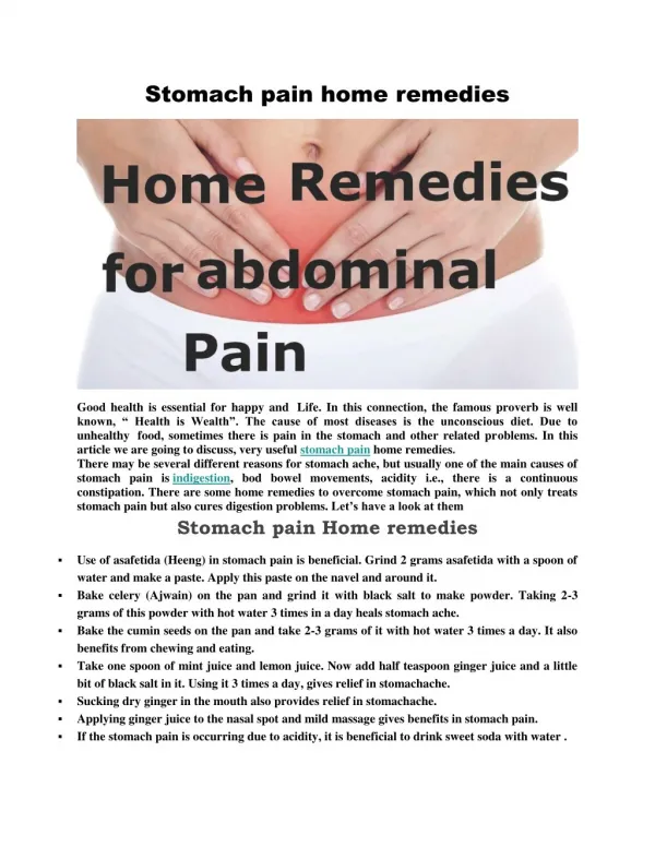STOMACH PAIN HOME REMEDIES FOR INSTANT RELIEF !