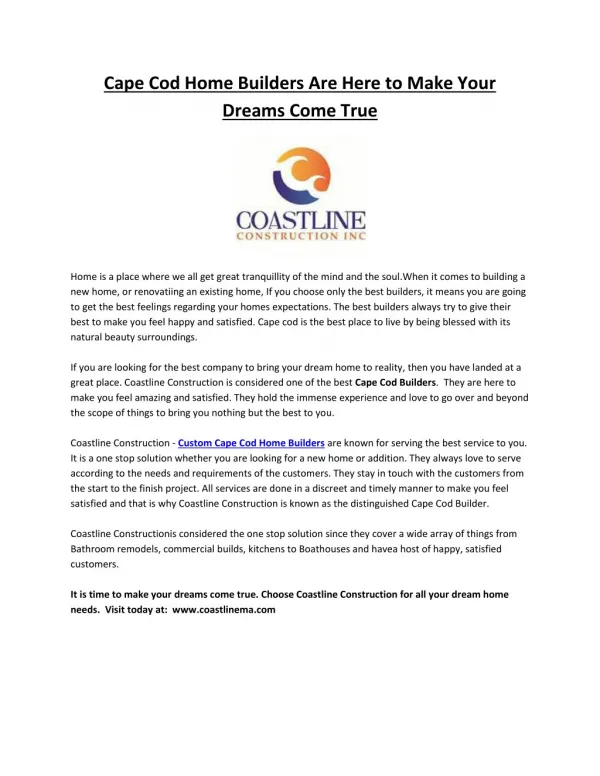 Best Cape Cod Home Builders | Coastline Construction Inc