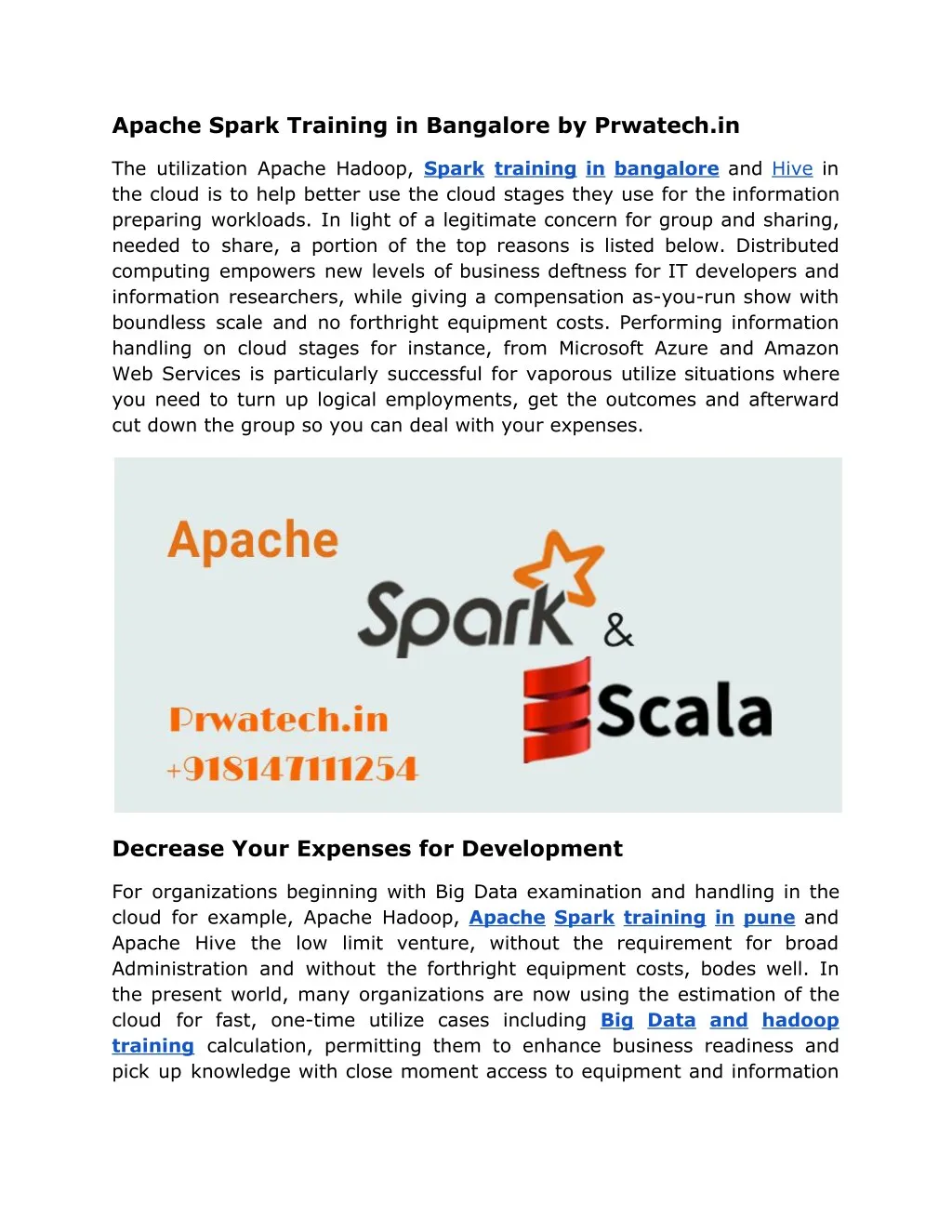 apache spark training in bangalore by prwatech in