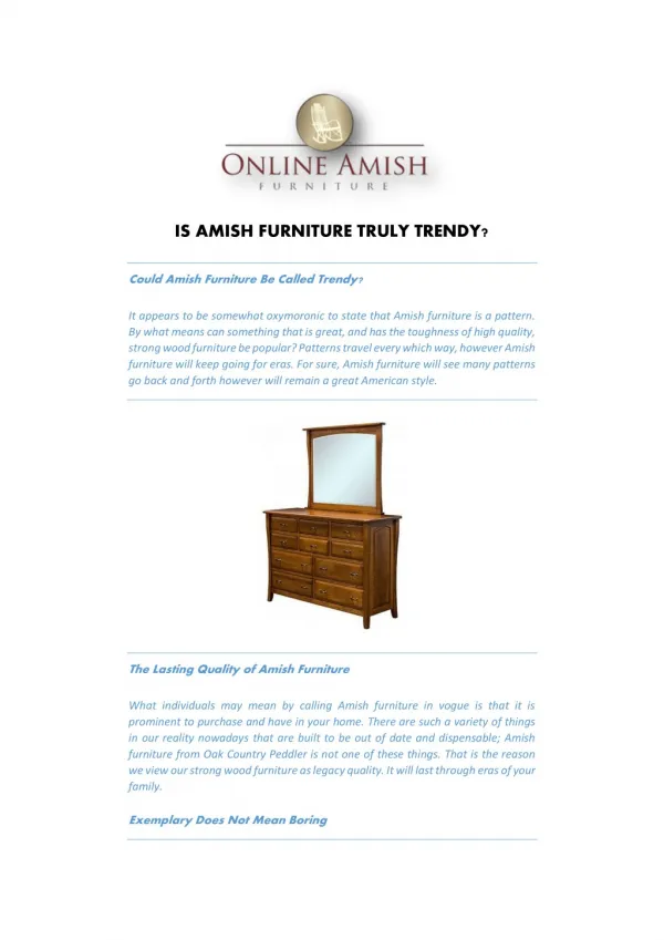 IS AMISH FURNITURE TRULY TRENDY?