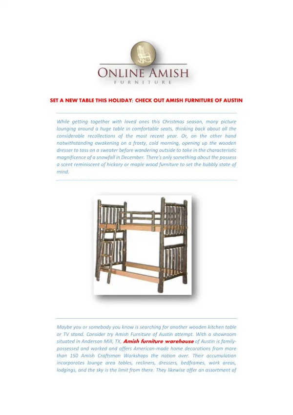 SET A NEW TABLE THIS HOLIDAY; CHECK OUT AMISH FURNITURE OF AUSTIN