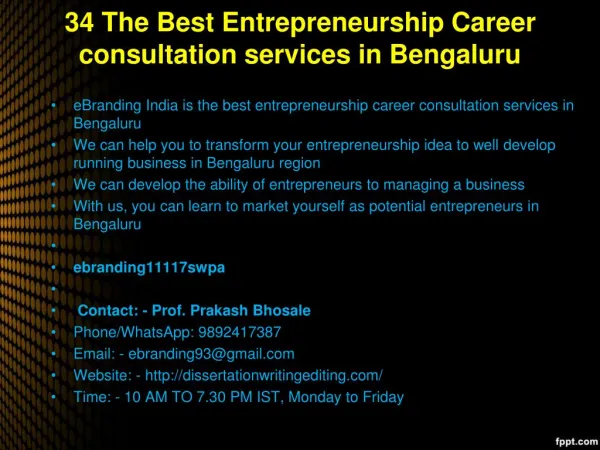 34 The Best Entrepreneurship Career consultation services in Bengaluru