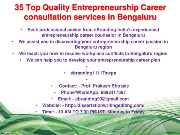 35 Top Quality Entrepreneurship Career consultation services in Bengaluru