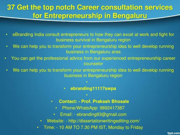 37 Get the top notch Career consultation services for Entrepreneurship in Bengaluru