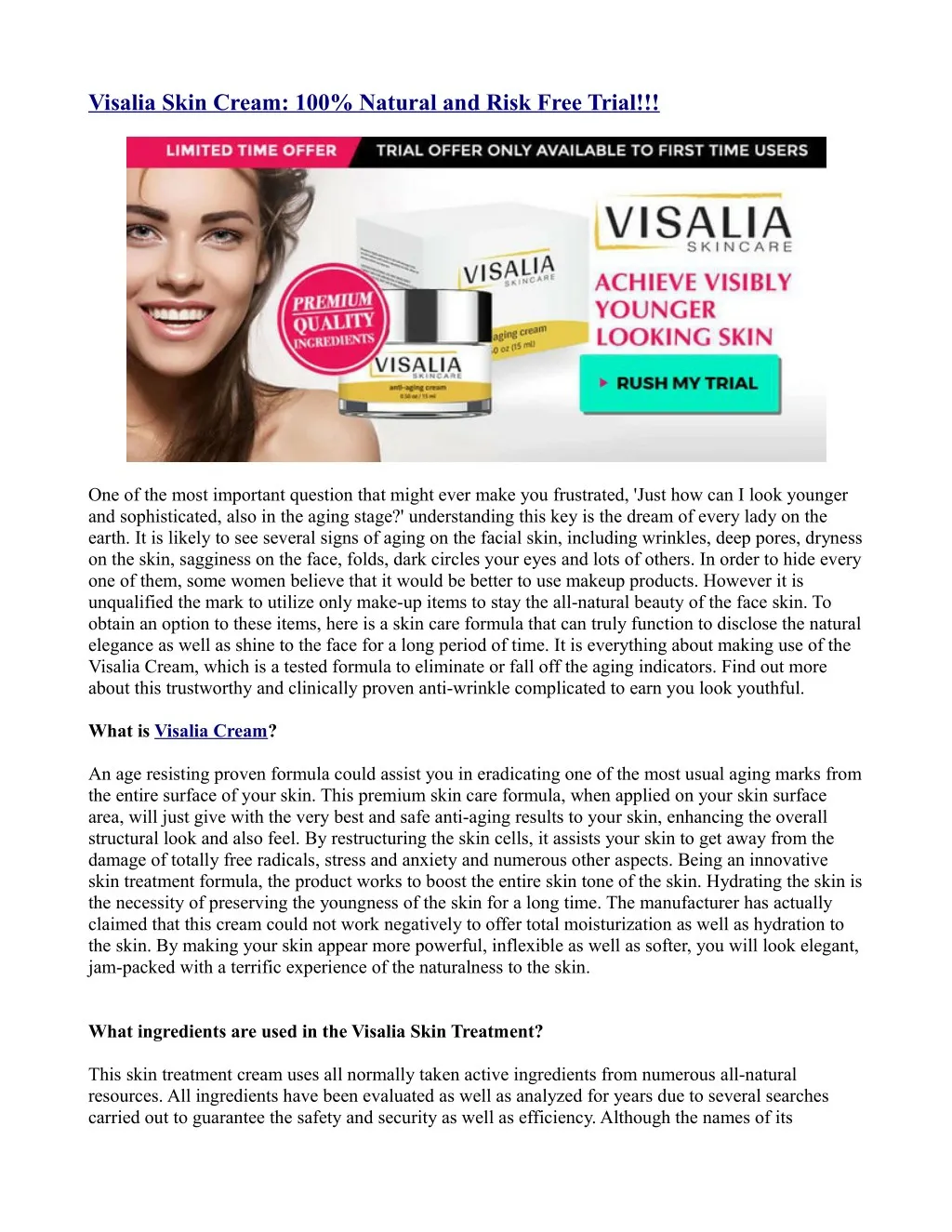 visalia skin cream 100 natural and risk free trial