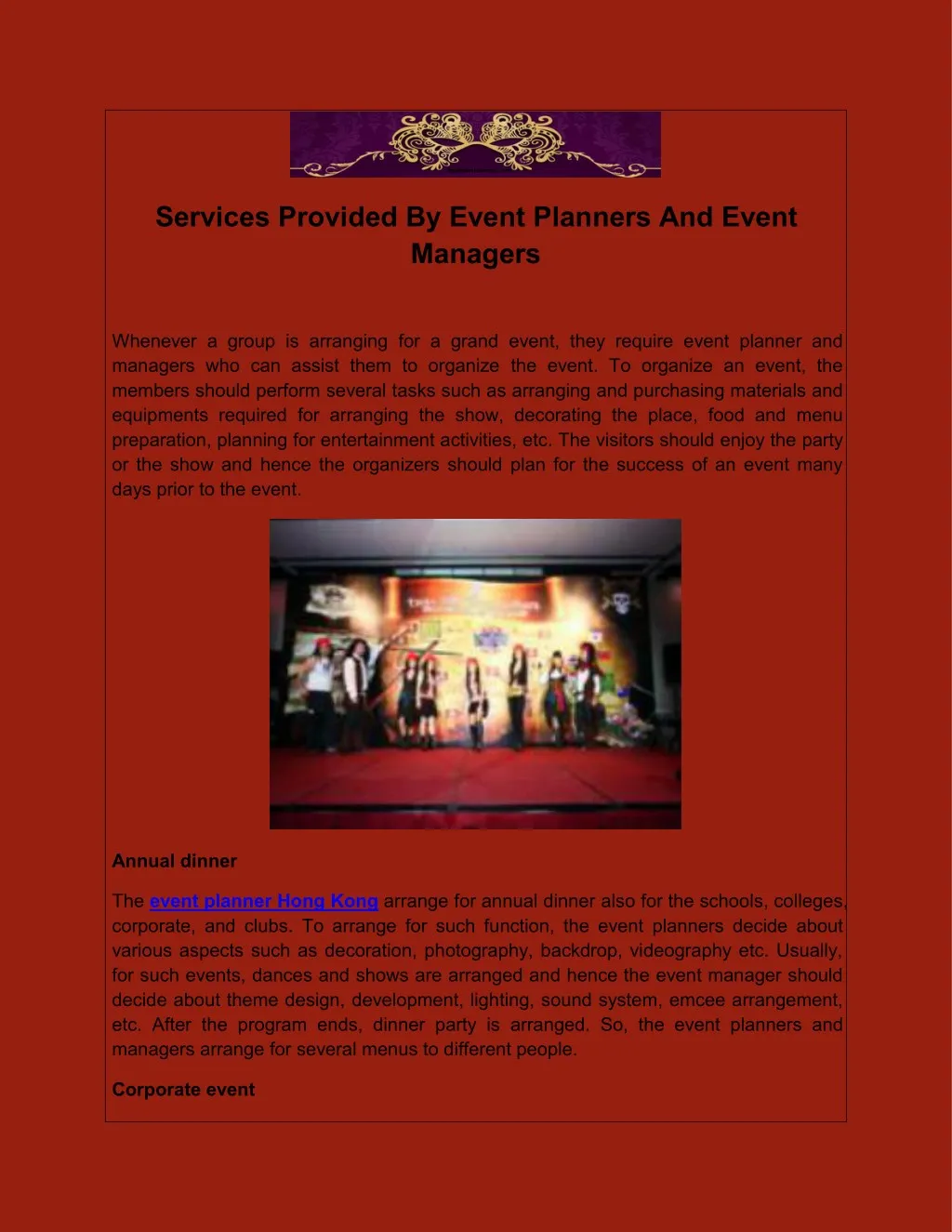 services provided by event planners and event