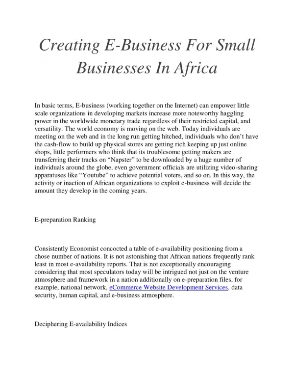 Creating E-Business For Small Businesses In Africa