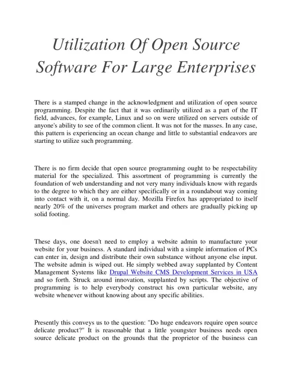 Utilization Of Open Source Software For Large Enterprises