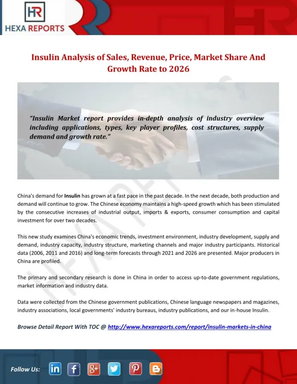 Insulin Analysis of Sales, Revenue, Price, Market Share And Growth Rate to 2026