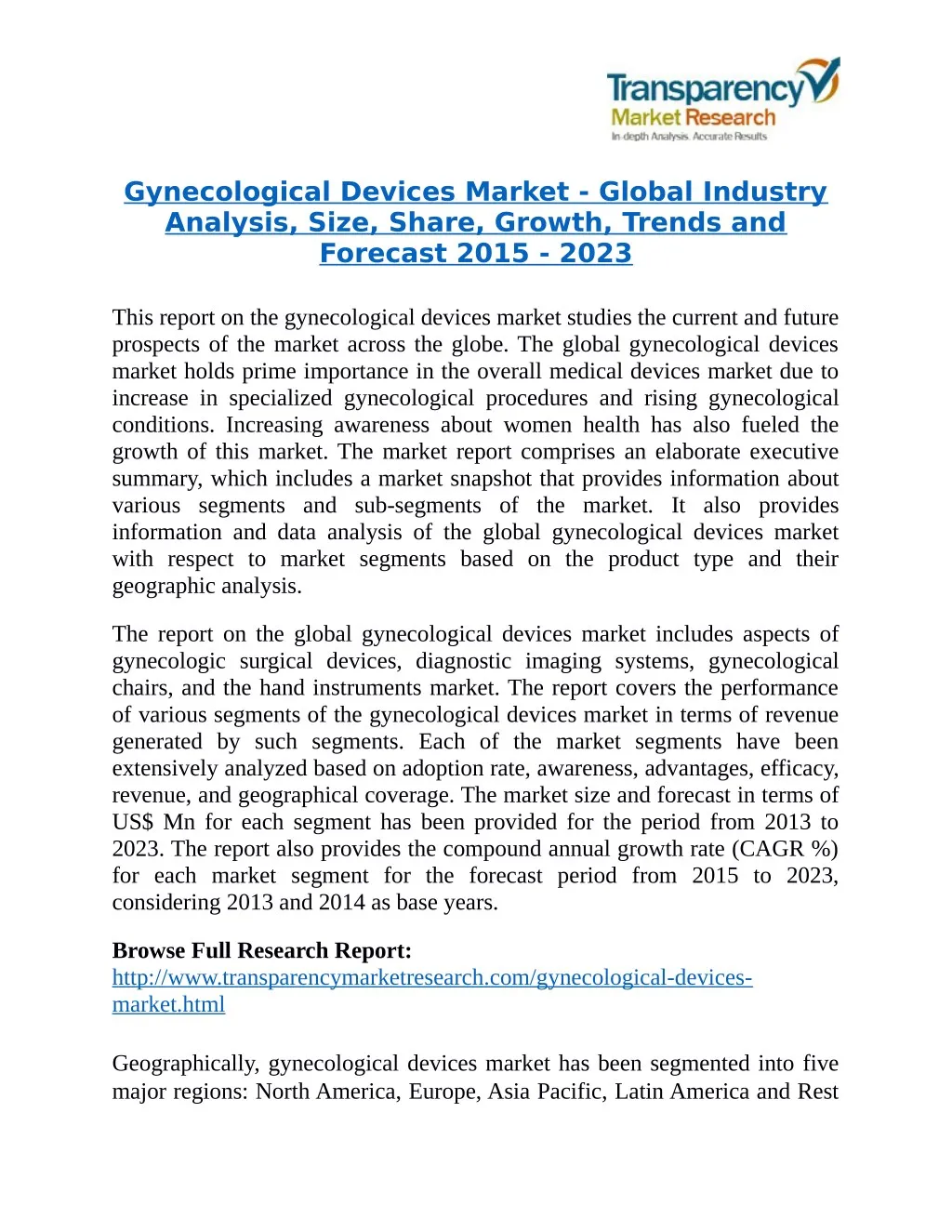 gynecological devices market global industry