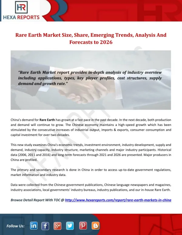Rare Earth Market Size, Share, Emerging Trends, Analysis And Forecasts to 2026