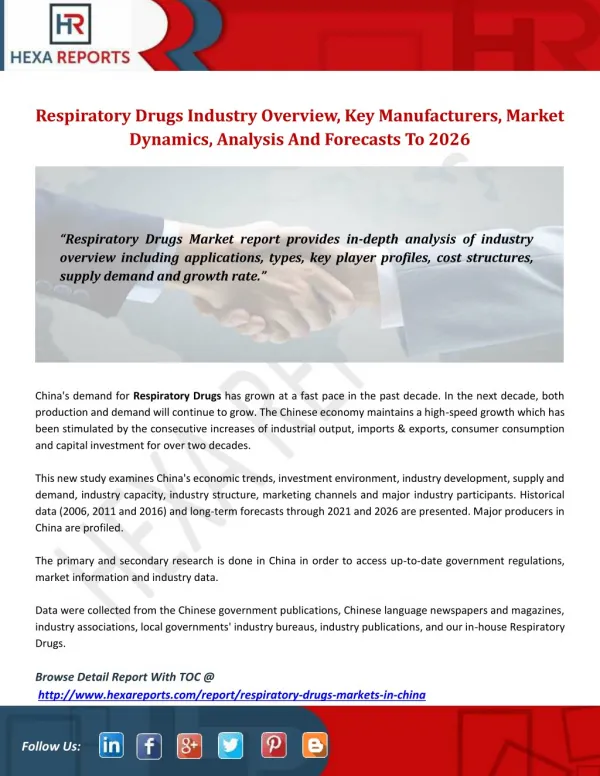 Respiratory Drugs Industry Overview, Key Manufacturers, Market Dynamics, Analysis And Forecasts To 2026