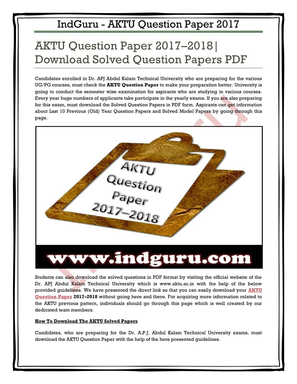 indguru aktu question paper 2017