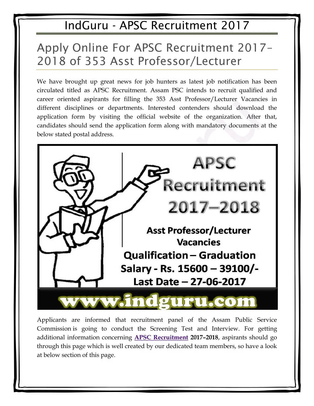 indguru apsc recruitment 2017