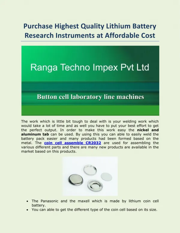 Purchase Highest Quality Lithium Battery Research Instruments at Affordable Cost