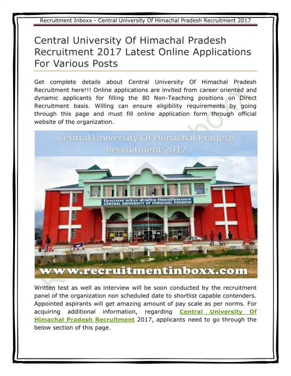 Central University Of Himachal Pradesh Recruitment