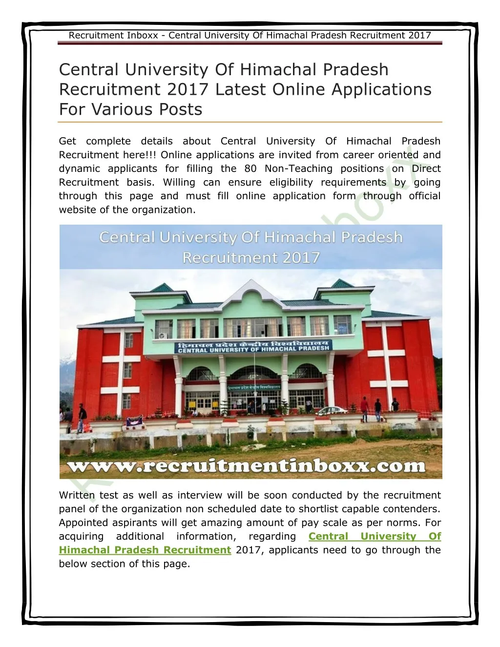 recruitment inboxx central university of himachal