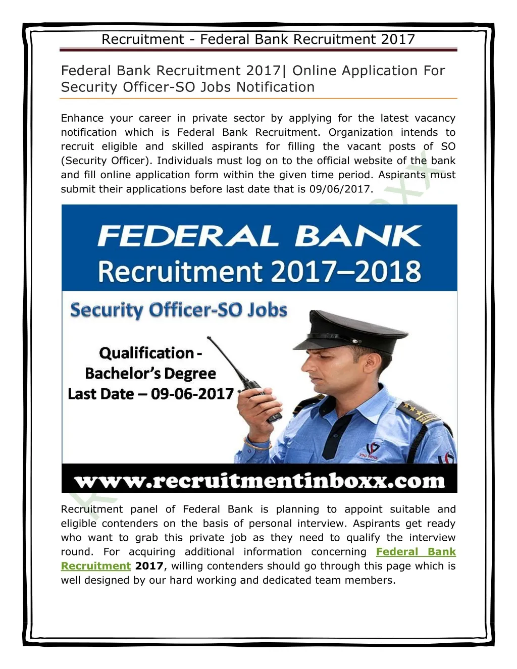 recruitment federal bank recruitment 2017