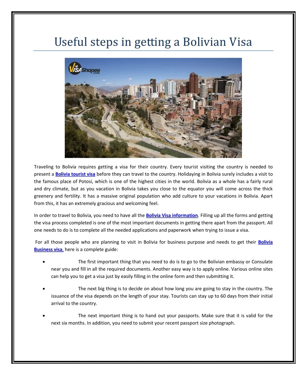 useful steps in getting a bolivian visa
